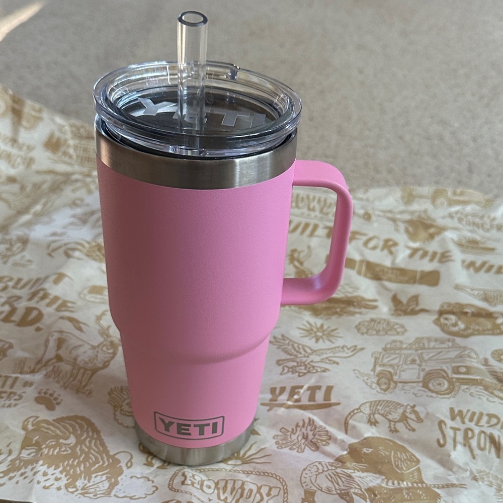 YETI Pink Travel Mug with Clear Lid